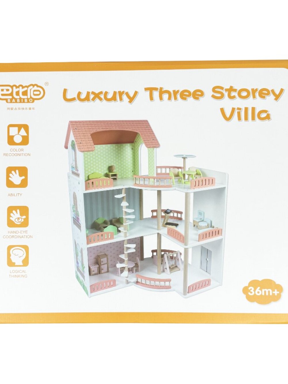 Wooden Dollhouse Playset, 3-Story Montessori Pretend Play Toy - Picture 15 of 16